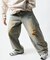 ワイドシルエット カーブ デニムパンツ ダメージ加工