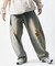 ワイドシルエット カーブ デニムパンツ ダメージ加工