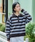 襟付きヘンリーネック シャギーボーダーニット