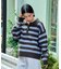 襟付きヘンリーネック シャギーボーダーニット