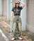 イージー3Dバレルレッグデニムカーゴパンツ