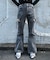 カットアウトリボンストレッチデニムフレアパンツ
