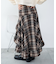 チェックアシンメトリーフリルロングスカート