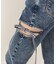 カットアウトリボンストレッチフレアデニムパンツ