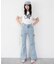 カットアウトリボンストレッチフレアデニムパンツ
