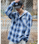 オンブレチェックフードシャツ(LS)