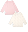 [キッズ]ふわふわコットン　長袖　丸首シャツ　2枚組　リボン　ピンク