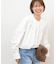 コットンビッグカラー付きギャザーブラウス