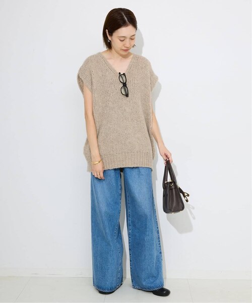 ブラウン Vネック ニットベスト トリコットジーンマルク VNベスト ブラウン Vネック ニットベスト トリコットジーンマルク VN