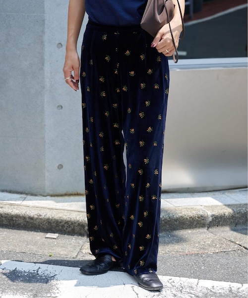♠MARCHE FLEUR】✨未使用　ベロアフレアパンツ　ブラック×オレンジ　M Wave Velor Flare Pants/ウェーブベロアフレアパンツ【MAISON