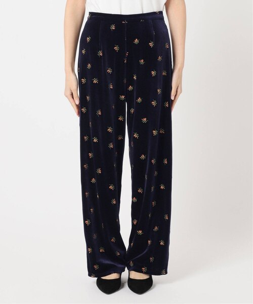 OUTDOOR PRODUCTS 刺繍ベロアフレアパンツ ネイビー 36 刺繍ベロア