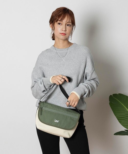 ★LEE★コットン メッセンジャーバッグ メッセンジャーバッグ(ONE SIZE カーキ): ファッション雑貨