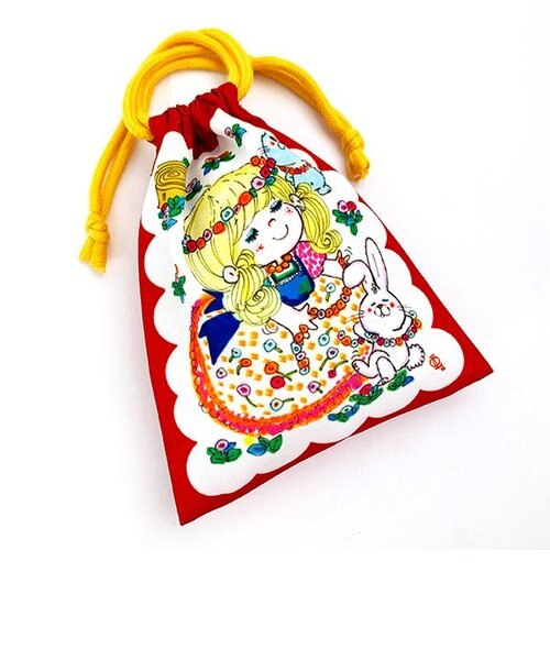 水森亜土 巾着 昭和レトロシリーズ 花畑 レッド 亜土ちゃん
