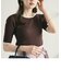 配色5分袖リブニットトップス