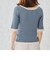 配色5分袖リブニットトップス