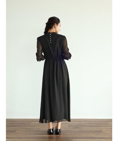 Rire Fete パールデザインシフォンブラックドレス リルフェテ Rire Fete パールデザインシフォンドレス （ブラック