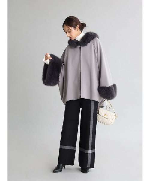 美品♡Mプルミエブラック　フォックスファー ポンチョ コートS 34 ポンチョライクファーコート｜メドックの通販｜&mall（アンド