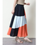 コットンミックスカラー配色パネルスカート
