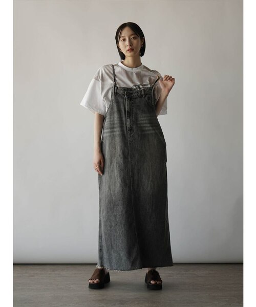 アシメフロントデニムジャンパースカート（light gray