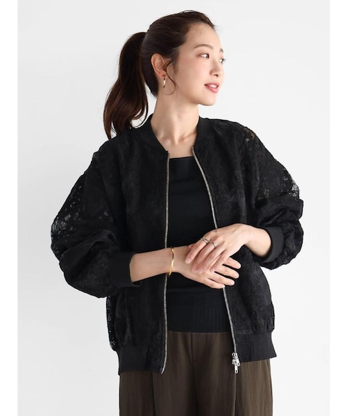 1640y美品 レリアン プラスハウス チュールジップブルゾン 13 黒 配色中綿ショートブルゾン レディース(M ブラック): 東京シャツ