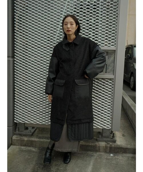 異素材ミックスロングコート｜メドックの通販｜&mall（アンドモール