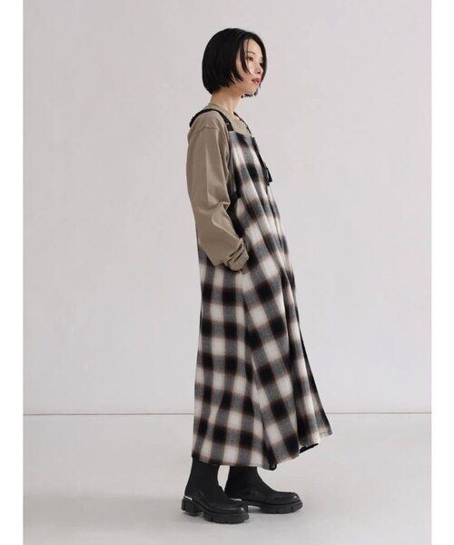 オンブレチェック×シアーレイヤードジャンパースカート｜メドックの