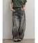 切り替えワイドストレートデニムパンツ(gray)