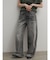 切り替えワイドストレートデニムパンツ(gray)