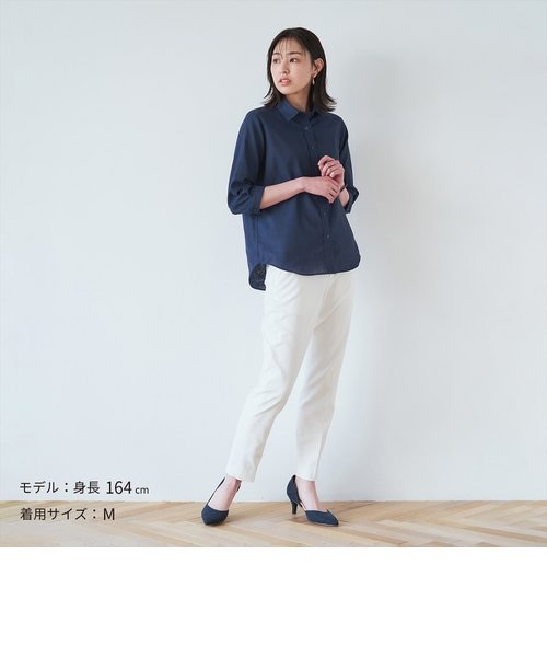 Wガーゼ 七分袖 カジュアルシャツ ネイビー系 レディース｜トーキョー
