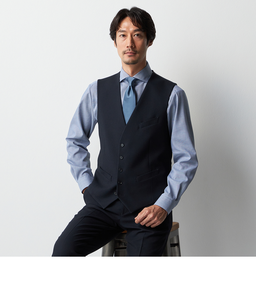 リバーシブルジレ 紺バーズアイ・グレーグレンチェック｜オリヒカの