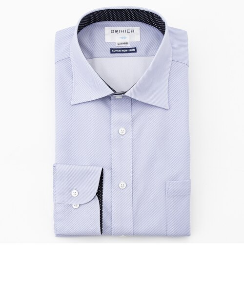 スーパーノンアイロンストレッチシャツ ワイドカラー 織柄プリント