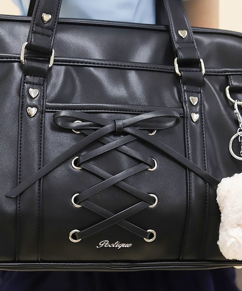 axes femme POETIQUE レースアップボストンバッグ　黒　スクバ風 レースアップボストンバッグ｜アクシーズファムの通販｜&mall（アンド