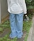裾レースデニムストレートパンツ