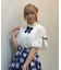 リボンブローチ付き姫袖風ブラウス