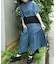 配色ロングシャツワンピース