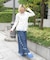 レースアップフレアデニムパンツ