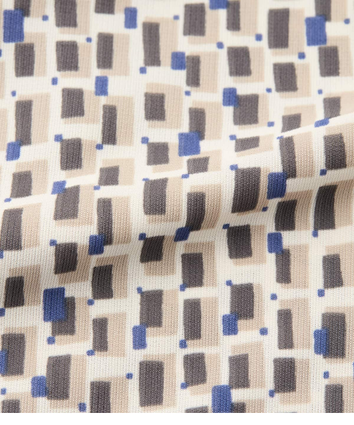 ポリエステル強撚スムース 幾何学プリント フレンチスリーブワンピース