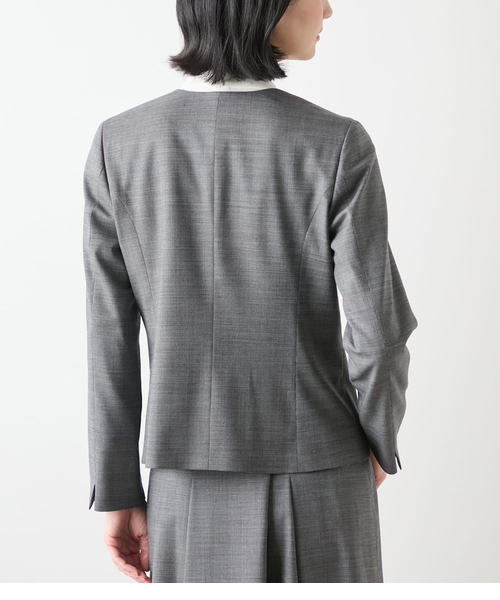 美品❣️FRAMeWORK メンシルクヘリンボンJKノーカラージャケット ウールシルクピンヘッド ノーカラー1釦ジャケット