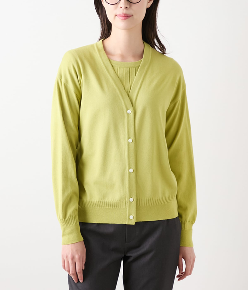 手洗い可能】レーヨンポリストレッチ Vネックカーディガン