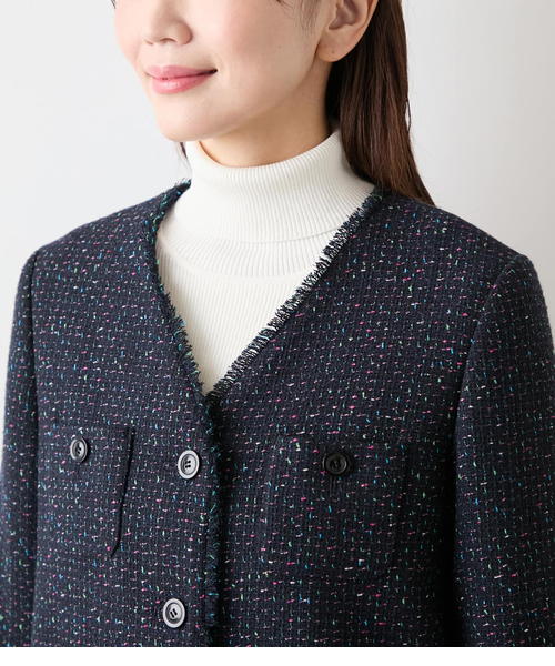 ネオンカラーミックスツィード ノーカラージャケット｜ニューヨーカー