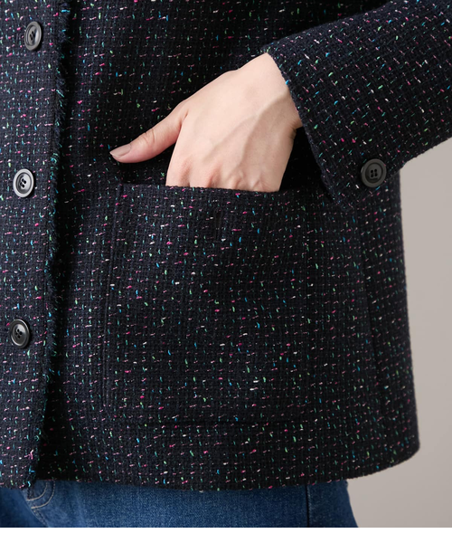 ネオンカラーミックスツィード ノーカラージャケット｜ニューヨーカー