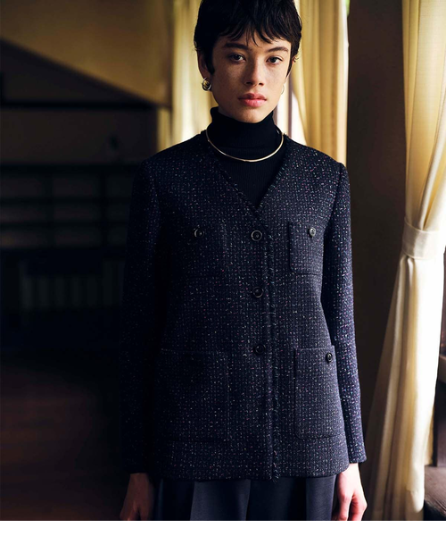 ネオンカラーミックスツィード ノーカラージャケット｜ニューヨーカー