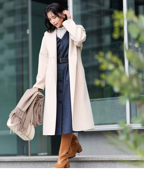 ウールナイロンリバー ショールカラーロングコート｜ニューヨーカーの