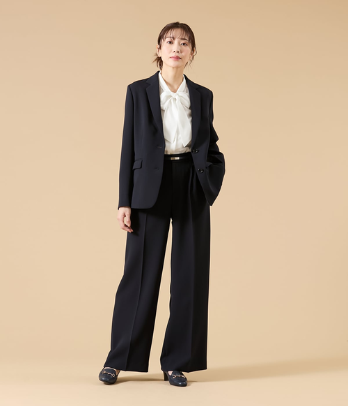 ウォッシャブル】シルキークロス 1タックワイドパンツ（ネイビー