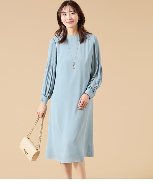 【NEW】ニューヨーカー（NEWYORKER）/【ウォッシャブル】ソフトジョーゼット 袖プリーツワンピース ウォッシャブル】ソフトジョーゼット 袖プリーツワンピース