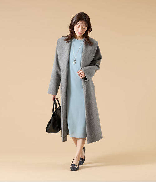 ウォッシャブル】ソフトジョーゼット 袖プリーツワンピース