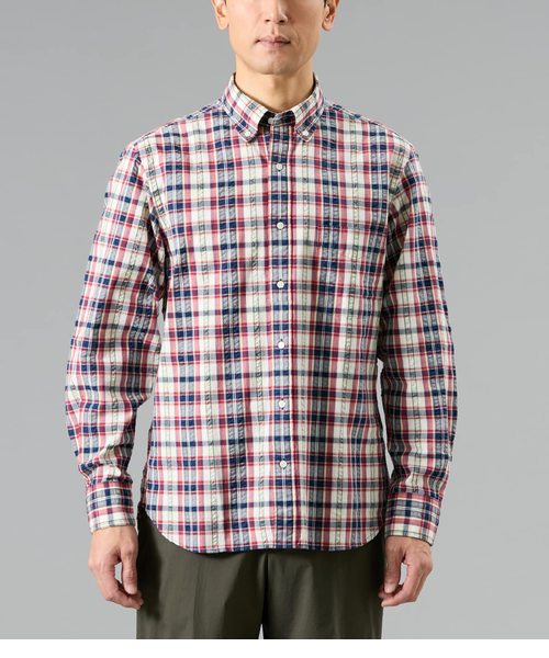 吸水速乾】サッカー デジタルミックスカラーチェック 長袖ショート