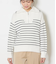 【手洗い可能】コットン片畔ボーダー ハーフジップニットプルオーバー
