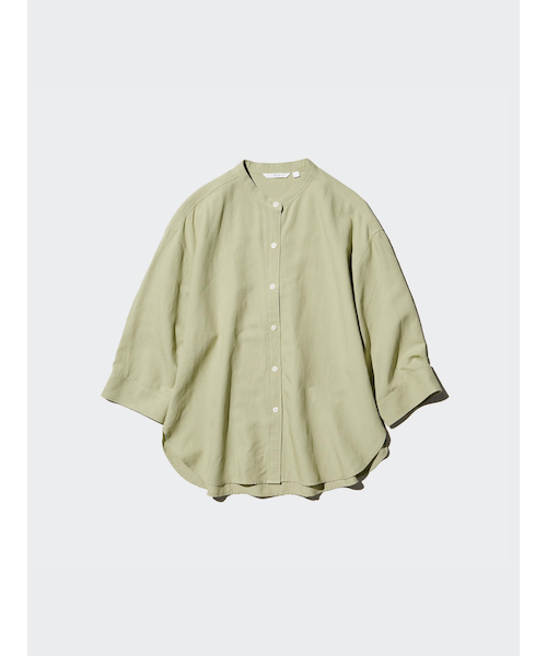 CONFECT 02212-0081-1 リネン七分袖バンドカラーシャツ CONFECT 02212-0081-1 リネン七分袖バンドカラーシャツ