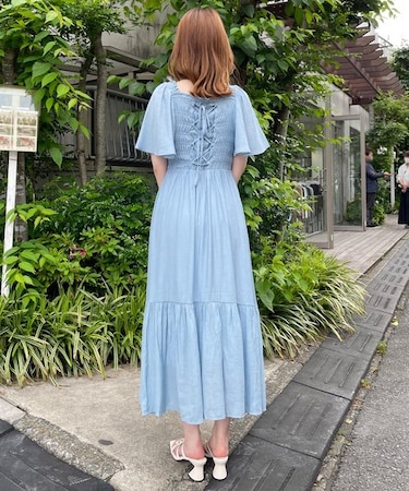 楊柳フレアスリーブシャーリングワンピース｜ワンウェイの通販｜&mall 